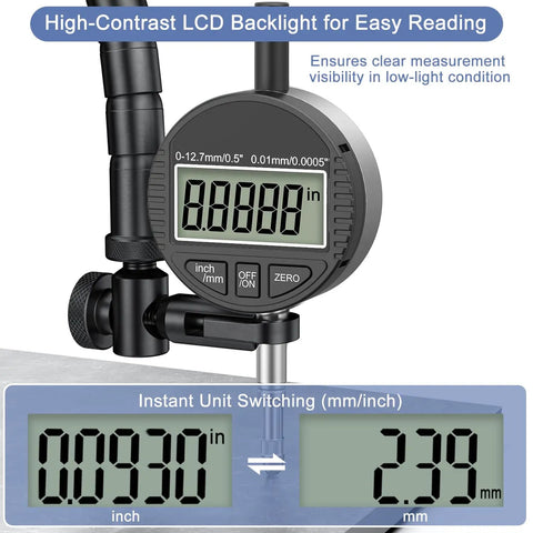 Electronic Digital Dial Indicator Gauge Pro Grade With Inch And Metric Measurement, Range 0 To 12.7 mm And 0 To 0.5 Inch