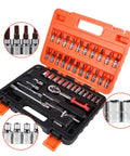 Heavy Duty 46 Piece Metric Socket Set With Heat Treated Steel And One Quarter Inch Drive In A Rugged Carry Case No Bull Garage Tool Kit Essentials, open with tools visible.