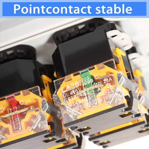 Close-up of internal components of IP67 Waterproof Push Button Switch Box with rotary buttons and indicator LEDs