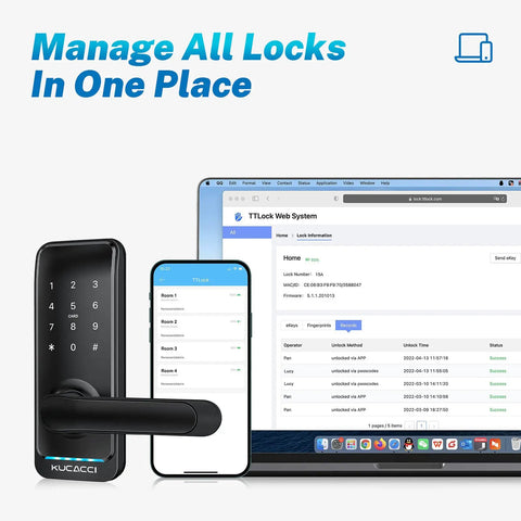 Smart Door Lock With Keypad And Keyless Entry IP66 Weatherproof Rock Solid App Control for managing multiple locks via devices