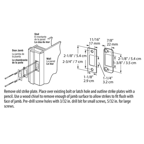 Heavy Duty 2 Piece Deadbolt Strike Plate With Hardcore Stamped Steel Construction dimensions and installation instructions