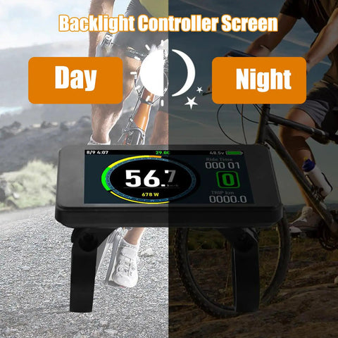 Universal Electric Bike LCD Display with Waterproof 5 Pin Connector, Shows Day and Night Backlight Screen, Holds 24V-72V Systems