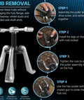 Heavy Duty Universal Hub Puller Boasting Hella Tough Adjustable Sliding Arms For No Sweat Wheel Hub Extraction and Smooth Brake Drum Removal On Any Daily Driver step-by-step assembly instructions.