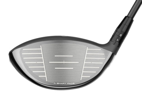 Close-up of Paradym AI Smoke Max Left Handed Driver 10.5 Degree Graphite Regular Shaft face with AI Smart Face technology.