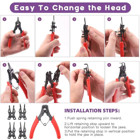 Installation steps of Must Have All In One Snap Ring Pliers Kit 4 In 1 With Pro Grade Alloy Steel Build M4 To M28mm C Clip External Retaining Rings And 1.5 To 10mm E Clips Retaining Rings Assortment With Tweezers For Pin Clips Repair Swpeet