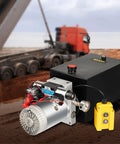 Beefy 12V DC Hydraulic Pump Dual Acting Unit With 11.4L Tank And Brass Gauge for Dump Trucks, Trailers and Aerial Work Platforms