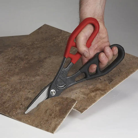 Hand cutting vinyl flooring with All Purpose Snip For Vinyl Siding Aluminum Trim Coil Vinyl Flooring Carpeting Leather And Landscaping Edging A Heavy Duty Alloy Steel Blade Handled Cut Through Lock Seams And Thick Materials With Ease Ideal DIY Tool.