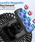 Magnetic Base Golf Cart Portable Fan showing powerful magnetic attachment with N54-grade magnets, rechargeable battery powered.