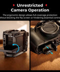 Pro Grade Camera Cage For Canon PowerShot V1 With Ergonomic Silicone Grip and open memory card slot view