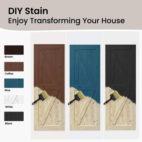 Double 36x84 Inch Bypass Barn Door With 6.6 Ft Track Hardware Kit Included, Unfinished Solid Wood color options