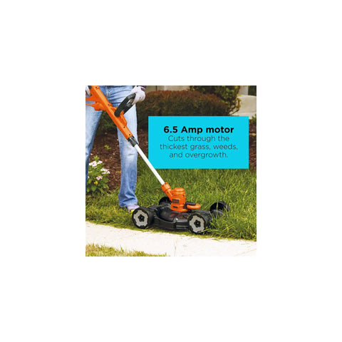 Person using 3-In-1 Electric Lawn Mower, Trimmer And Edger with 6.5 Amp motor on thick grass