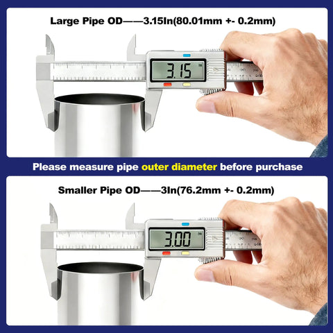 Calipers measuring pipe diameter for Heavy Duty 3 Inch Exhaust Clamp Kit Fits 3 Inch Od To 3 Inch Id Pipes Lap Joint Band Clamp Stainless Steel 304