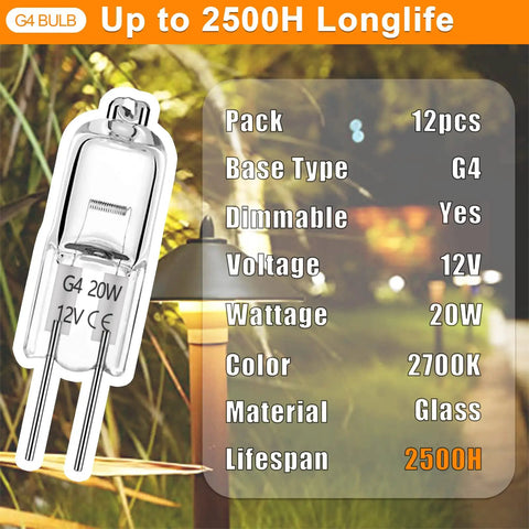 G4 Halogen Light Bulbs Replacement 20W 12V JC Type T Dimmable Bi-Pin 2700K Warm White for Range Hood Landscape Spotlights