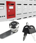 Mailbox Lock With 2 Keys For File Cabinet Tool Box Locker Cam Lock Security Lock in front of white mailboxes and a red locker