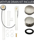 Dead Simple 27 Inch Cable Drive Bath Drain Trim Kit With Rotary Overflow Knob And Pop Up Stopper Satin Nickel Finish components.