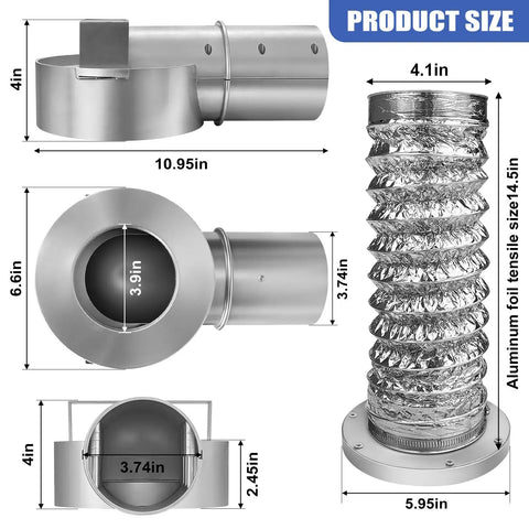 Magnetic Dryer Vent Coupler With 90 Degree Elbow Kit Strong Magnetic Self Connecting Dryer Vent Connector product dimensions