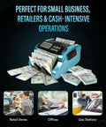 High Speed Money Counter Hits 1000 Bills Per Minute With UV MG IR DD Counterfeit Detection Large LCD Display in use