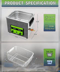Diagram of Pro Grade Industrial Heavy Duty Ultrasonic Cleaner 10L 240W with tank dimensions and power specifications.