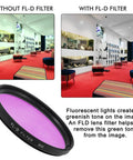 52mm Lens Filter Kit Bundle Pro With UV CPL FLD Filters And Travel Case For Cameras, shows FLD filter use, reducing green tint.