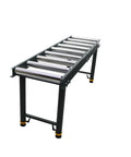 Intsuprmai 9 Roll Adjustable Conveyor Stand Table with chrome cylinders, adjustable height for workshops or garages.