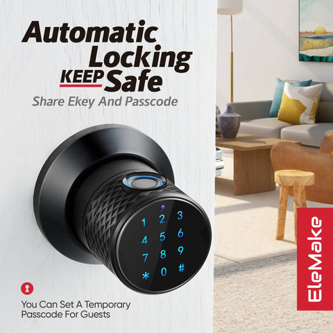 Smart Door Lock With Fingerprint And Keyless Entry, Touchscreen, Bluetooth App Control, And 4 In 1 Access, black B400 on door