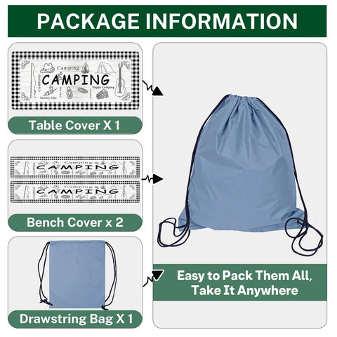 Three Piece Picnic Table Cover Set With Bench Covers, Elastic Edges, Farm Plaid Fitted Tablecloth, 72 Inch Outdoor Patio Camping Essentials, Waterproof And Windproof, Includes Drawstring Storage Bag package information