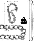 Sturdy Stainless Steel Hammock Chains With Four Carabiners For Indoor Outdoor Use Heavy Duty Hanging Hardware Supports Up To 1500 Lb With Two Sets Perfect For Hammock Chairs Or Porch Swings shown with dimensions
