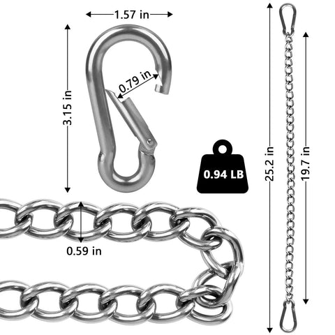 Sturdy Stainless Steel Hammock Chains With Four Carabiners For Indoor Outdoor Use Heavy Duty Hanging Hardware Supports Up To 1500 Lb With Two Sets Perfect For Hammock Chairs Or Porch Swings shown with dimensions