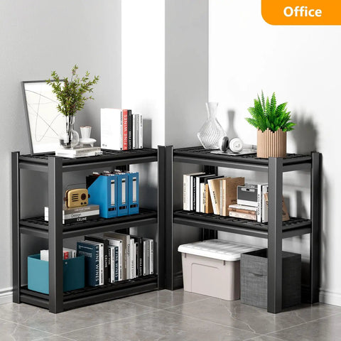 Beefy Heavy Duty Five Tier Steel Storage Shelving Unit With 600 Lb Per Shelf Capacity, Built For Garage And Warehouse Use, 72 Inch High, 35 Inch Wide, 16 Inch Deep, Industrial Metal Shelves Built To Last in office with books and bins