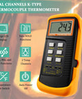 Dual Channel K Type Thermocouple Thermometer With 2 Clamp Probes And 2 Pipe Probes, High Accuracy Temperature Meter