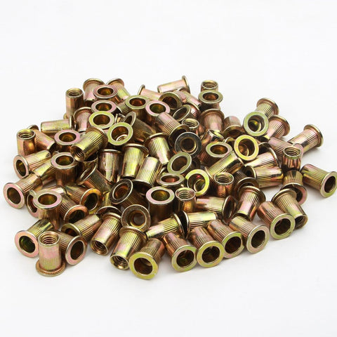 Rivet Nut Kit 50 Pieces 5/16-18 UNC Carbon Steel Flat Head Rivet Nuts With Knurled Body Zinc Plated For Beefy Heavy Duty Applications
