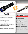 Comparison of 14mm Hex Impact Socket Two Pack, 1/2 Inch Drive, Lengthened Cr-Mo Steel vs Carbon Steel benefits
