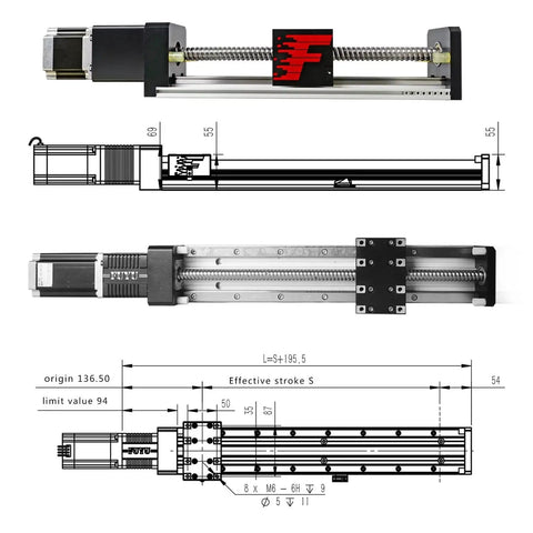 FSK80 15mm Double Guide Rails Linear Module With Ball Screw Linear Stage For CNC Gantry NEMA24 Stepper Motor 300mm Stroke