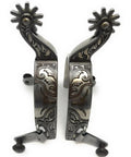 Longhorn Floral Show Spurs For Men With One Inch Stainless Band Two Inch Shank One And One Eighth Inch Ten Point Stainless Rowels