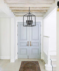 Vintage Foyer Lantern Pendant Light With 4 Light Iron Matte Black Chandelier in entryway