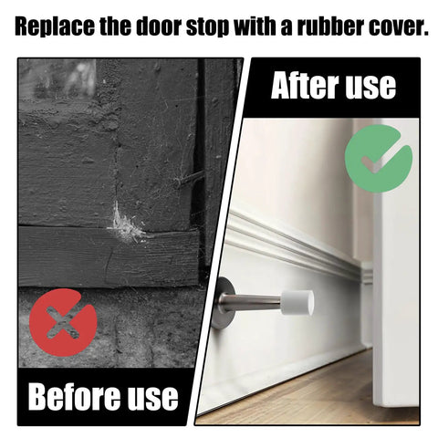 20 Pack Door Stop Rubber Tip Replacements 0.39 Inch Caps For Wall And Floor Protection White Durable Door Stopper Tips Easy Install For Home And Office showing before and after use comparison