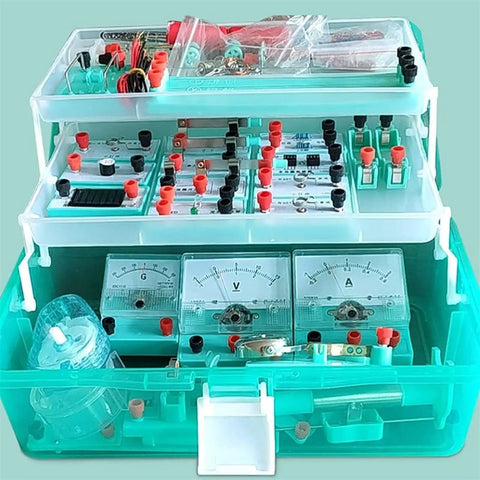 Hands On Electricity And Magnetism Experiments Kit With Complete Circuit Box Teaching Instrument For High School Students Learn DC Motors Conductors And Insulators Varistor Concepts And Electromagnetic Models, plastic case