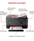 Slick All In One Wireless Color Inkjet Printer With Duplex Printing Auto Document Feeder Breezy Mobile Setup And Alexa Compatibility For Home Office Hustle showing features like front paper casette and automatic document feeder.