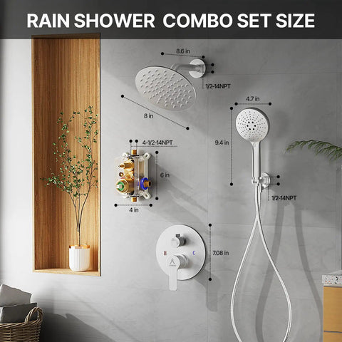 8 Inch Brushed Nickel Shower Faucet Trim Kit With Air Blended Pressure Rain Head And Handheld Sprayer Solid Brass Rough In Valve Dual Function Bathroom System No Fuss Setup Big Time Flow