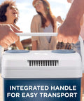 Portable Electric Cooler And Warmer With Rugged Carry Handle, Thermoelectric Camp Fridge with integrated handle for transport.