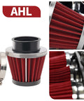 Universal 42mm Air Filter for Pod and 150cc to 250cc motorcycles, showing filter and clamp, high-performance filtration element.