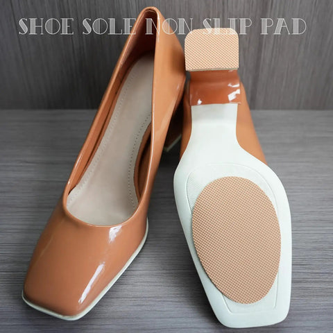 Six Pairs (Twelve Pieces) Non Slip Shoe Sole Pads With Self Adhesive Rubber Grips For Front Sole And Heel, installed on shoes.