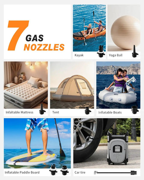 All-In-One Electric Inflation Pump For Inflatable SUP Kayak Boat Air Mattress And More, 12V DC Dual Stage Fast Inflation.