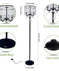Crystal Floor Lamp With Modern Elegance In Classic Black For Living Room, Bedroom Or Office, featuring details and measurements