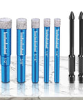 7 Piece Diamond Drill Bit Set For Tile And Stone Top Notch Pro Grade Bits for Ceramic Glass Porcelain with Cooling Wax.