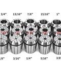 Heavy Duty ER40 Collet Chuck Set With Ergonomic Handle Spanner And 15 Precision Collets For CNC Milling showing 15 collets sizes.