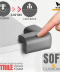 Soft Foam Corner Protectors For Babies And Kids With Pre Taped Adhesive To Shield Sharp Table Edges And Bed Frames Keeping Your Little Munchkins Totally Safe And Secure In Sleek Matte Black Four Pack on a furniture edge.