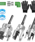 Dual Action PVC Pipe Threading Tool Kit With Internal And External Threads For Half Inch Three Quarter Inch And One Inch PVC Pipes Includes Extension Bar Sealing Tape And Gloves For Quick And Easy Threading And Leak Free Joints