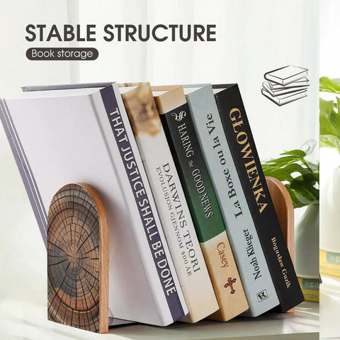 Rock Solid Tree Stump Wood Bookends With Non Slip Heavy Duty Metal Bases And Solid Beech Frame To Give Your Reading Pile Serious Grip And Keep Your Desk Setup Locked Tight