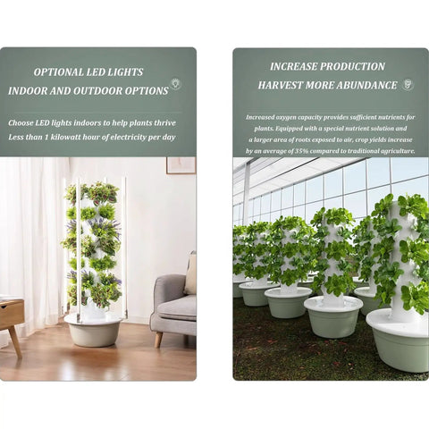Hydroponics Growing System With LED Grow Light And Hydrating Pump, Five Floor Tower Kit With Net Pots For Indoor Soilless Gardens